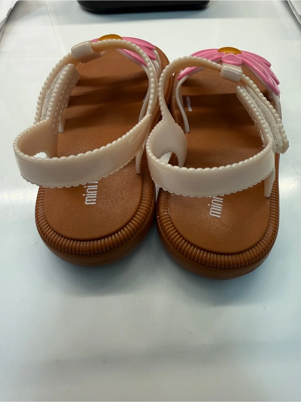 Mini Melissa Pink Hip Bloomy Jelly Sandals with Cream Straps